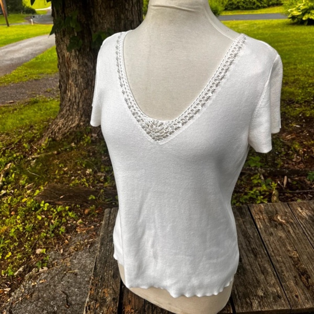 White Fitted Embellished Blouse